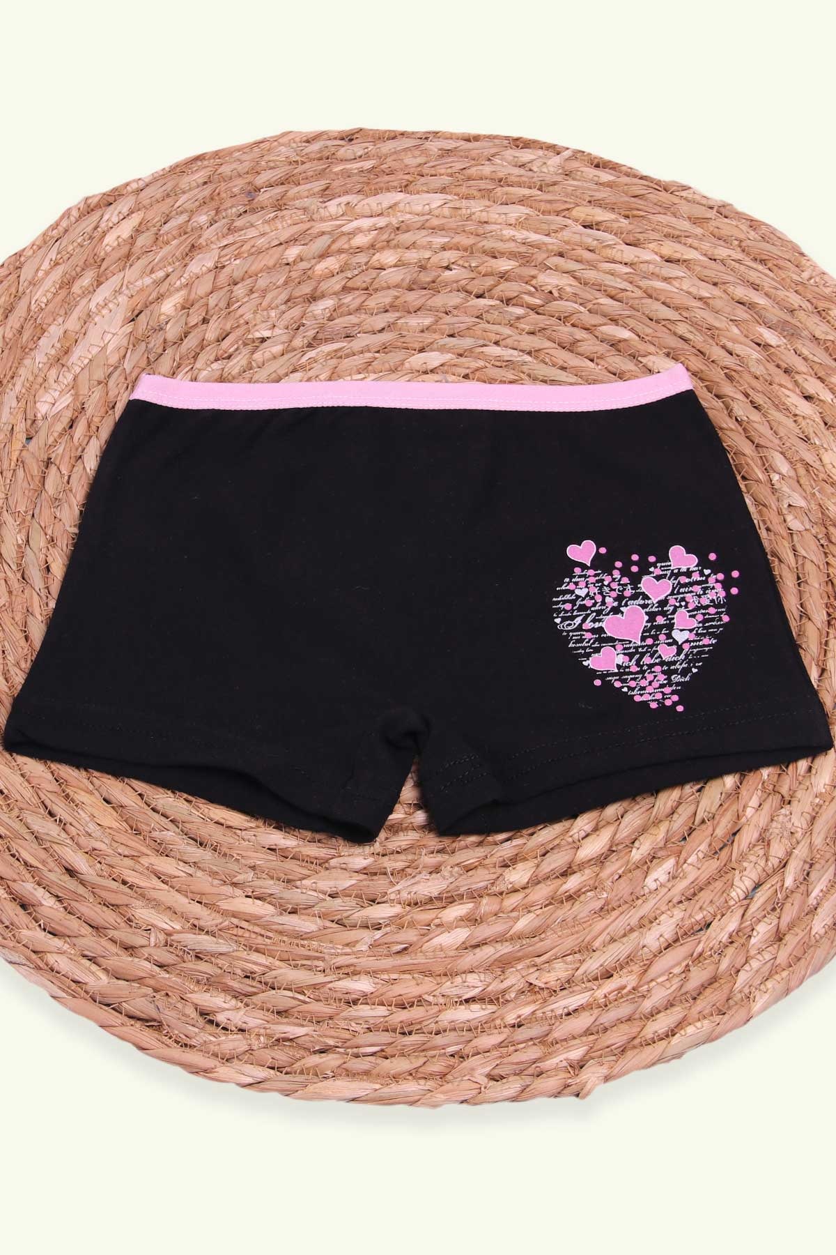 Breeze Kız Çocuk Boxer Baskılı Kalpli Siyah (6 Yaş)