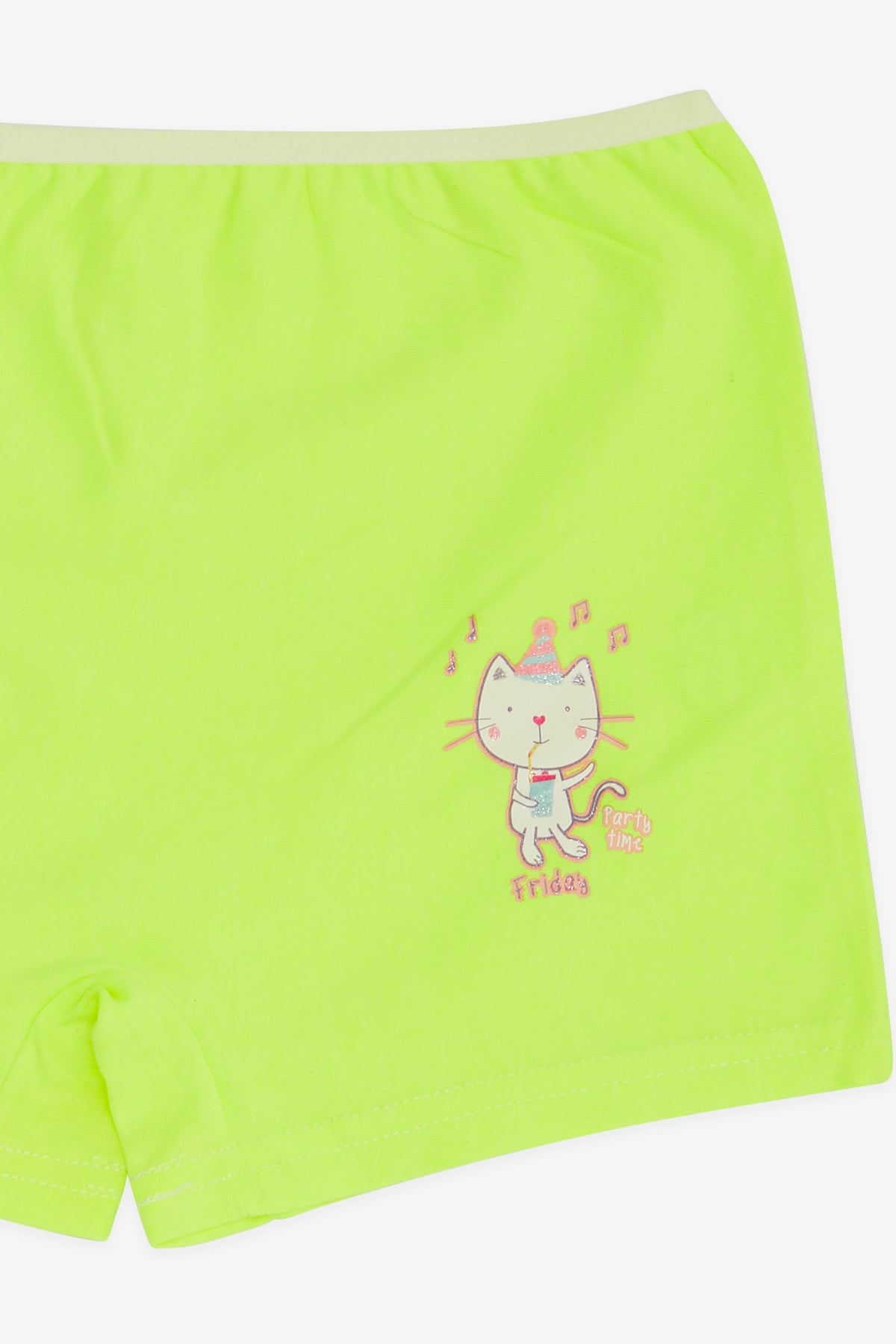 Breeze Kız Çocuk Boxer Eğlenceli Kedicik Baskılı Neon Yeşil (5-11 Yaş)