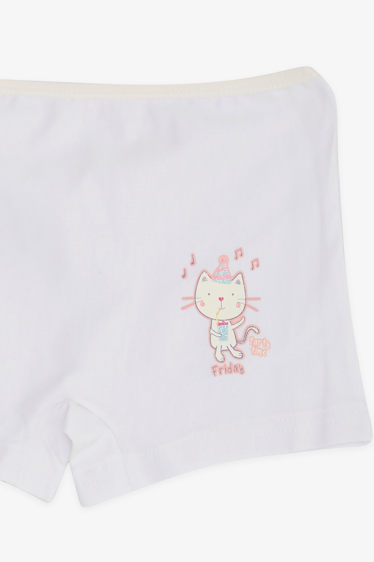 Breeze Kız Çocuk Boxer Eğlenceli Kedicik Baskılı Beyaz (5-11 Yaş)