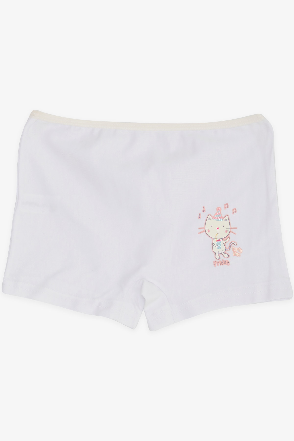 Breeze Kız Çocuk Boxer Eğlenceli Kedicik Baskılı Beyaz (5-11 Yaş)