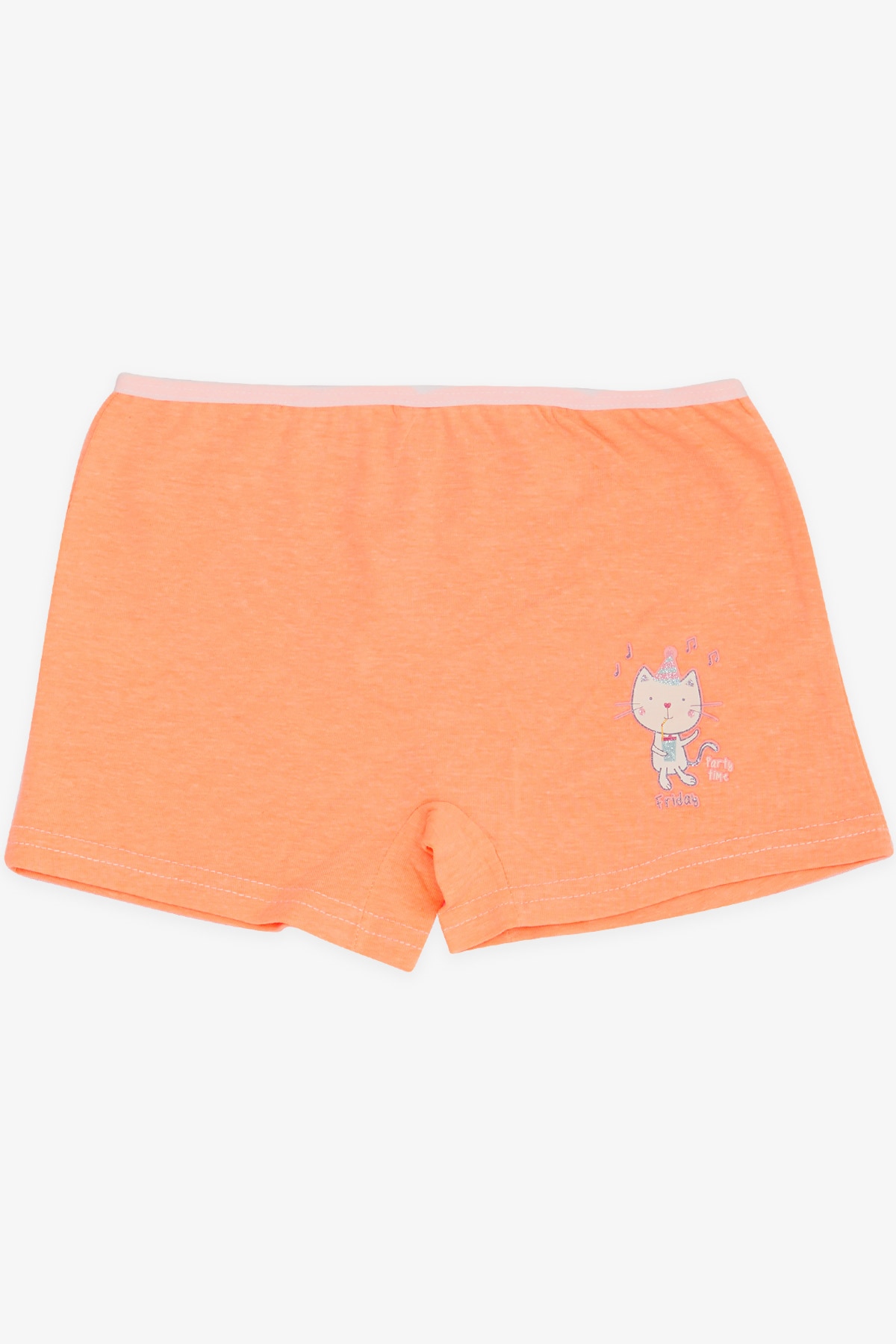 Breeze Kız Çocuk Boxer Eğlenceli Kedicik Baskılı Neon Turuncu (5-11 Yaş)