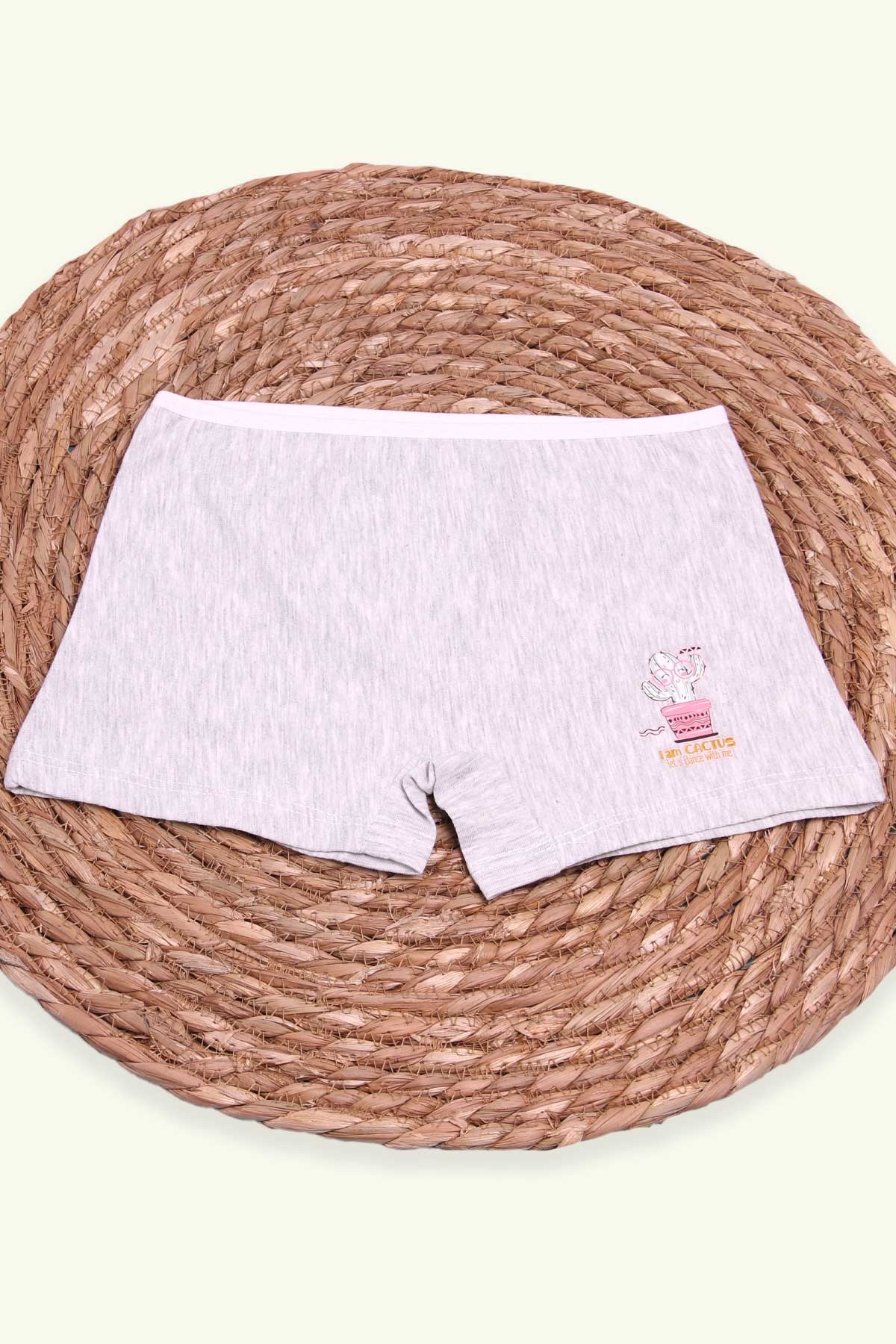 Breeze Kız Çocuk Boxer Kaktüs Baskılı Açık Gri Melanj (6 Yaş)