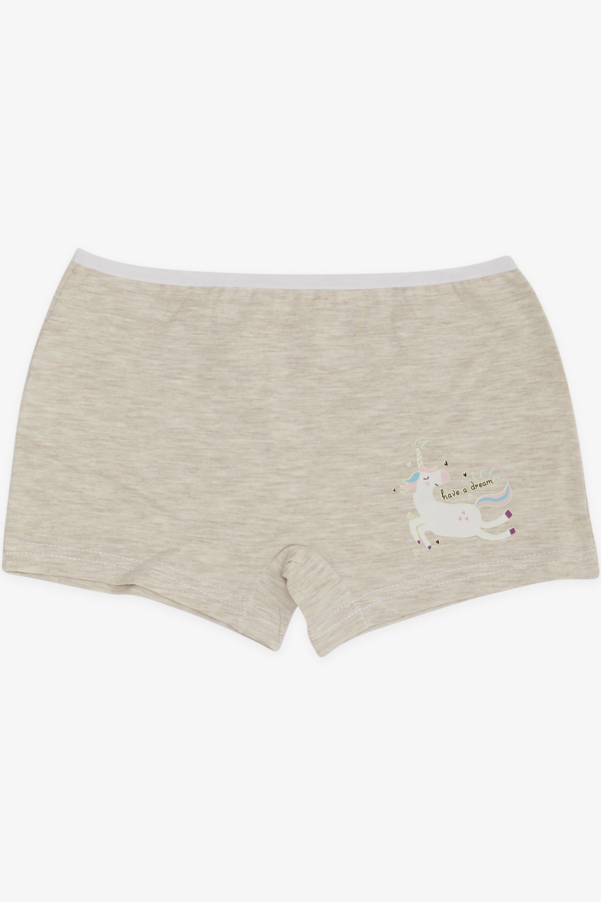Breeze Kız Çocuk Boxer Kalpli Unicorn Baskılı Bej Melanj (5-11 Yaş)