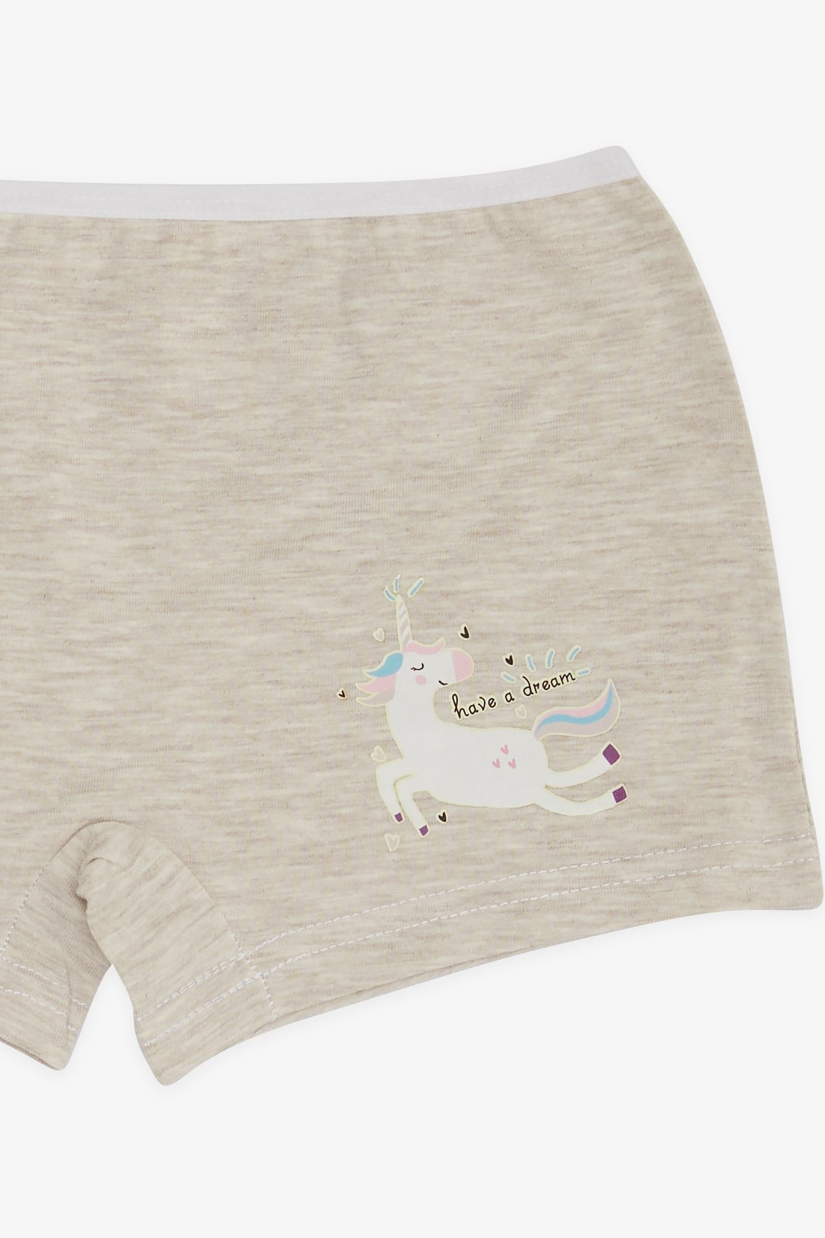 Breeze Kız Çocuk Boxer Kalpli Unicorn Baskılı Bej Melanj (5-11 Yaş)