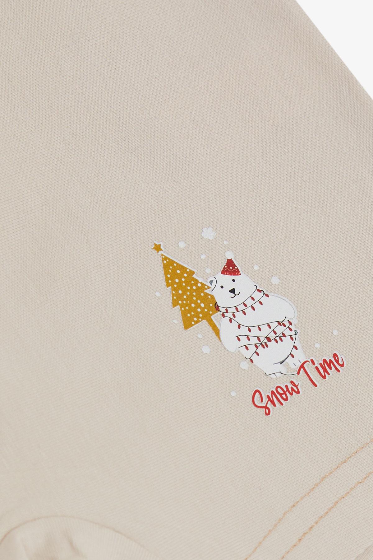 Breeze Kız Çocuk Boxer Kış Temalı Sevimli Ayıcık Baskılı Bej (5-11 Yaş)