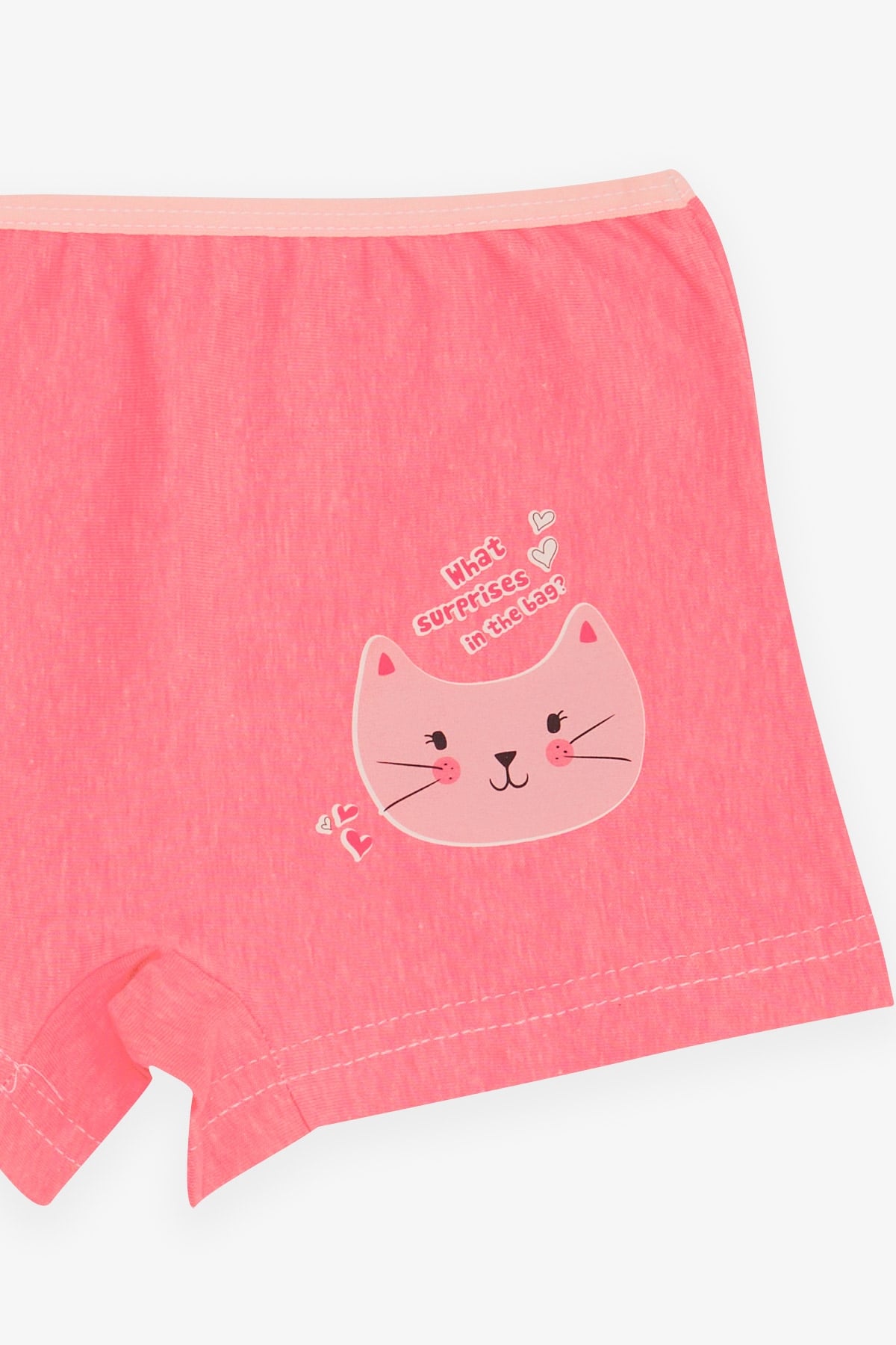 Breeze Kız Çocuk Boxer Meraklı Kedicik Baskılı Neon Pembe (5-11 Yaş)