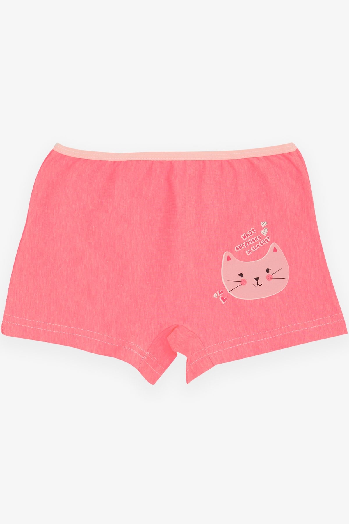 Breeze Kız Çocuk Boxer Meraklı Kedicik Baskılı Neon Pembe (5-11 Yaş)