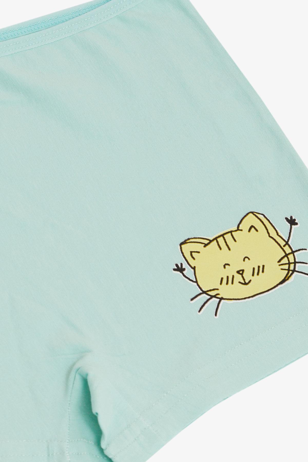 Breeze Kız Çocuk Boxer Sevimli Kedicik Baskılı Su Yeşili (5-11 Yaş)