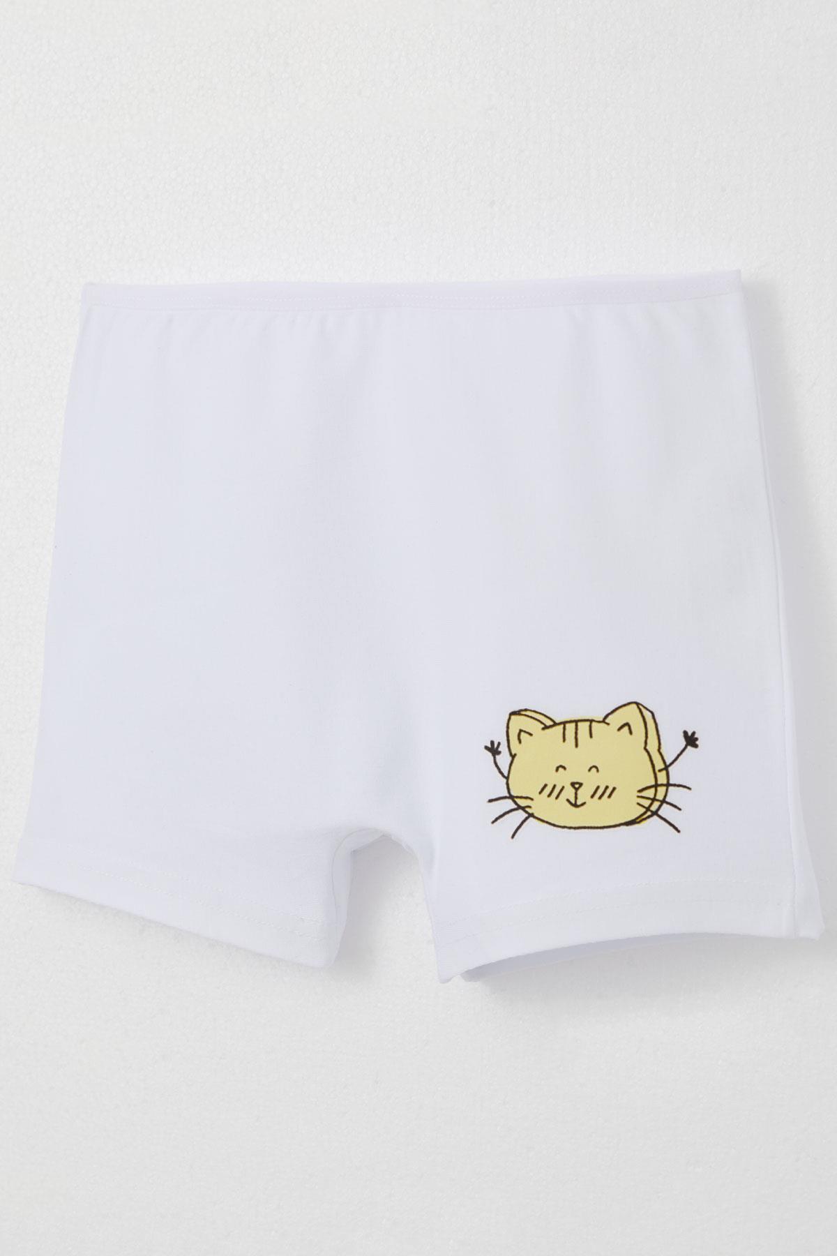 Breeze Kız Çocuk Boxer Sevimli Kedicik Baskılı Beyaz (11 Yaş)