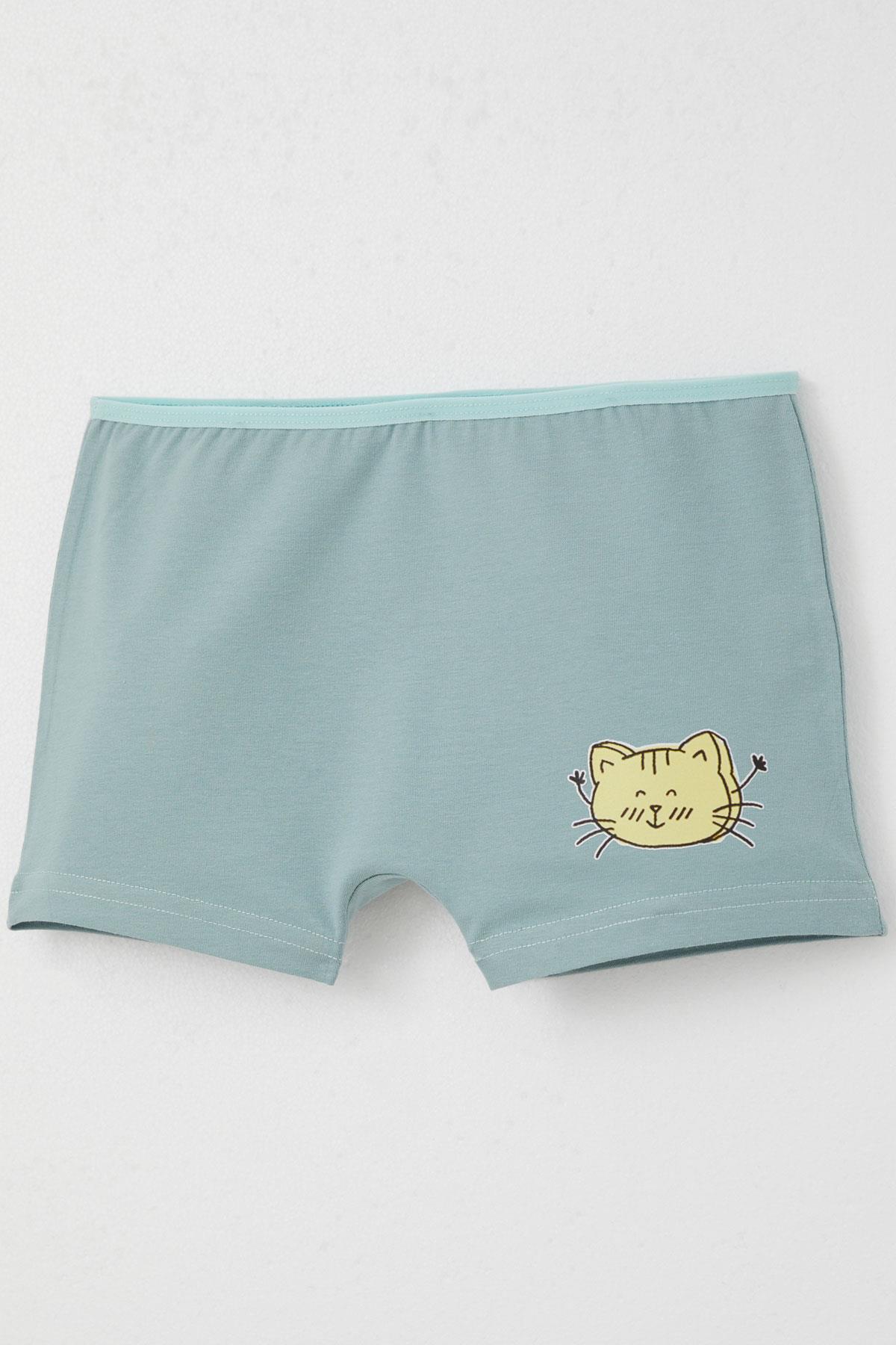 Breeze Kız Çocuk Boxer Sevimli Kedicik Baskılı Mint Yeşili (11 Yaş)