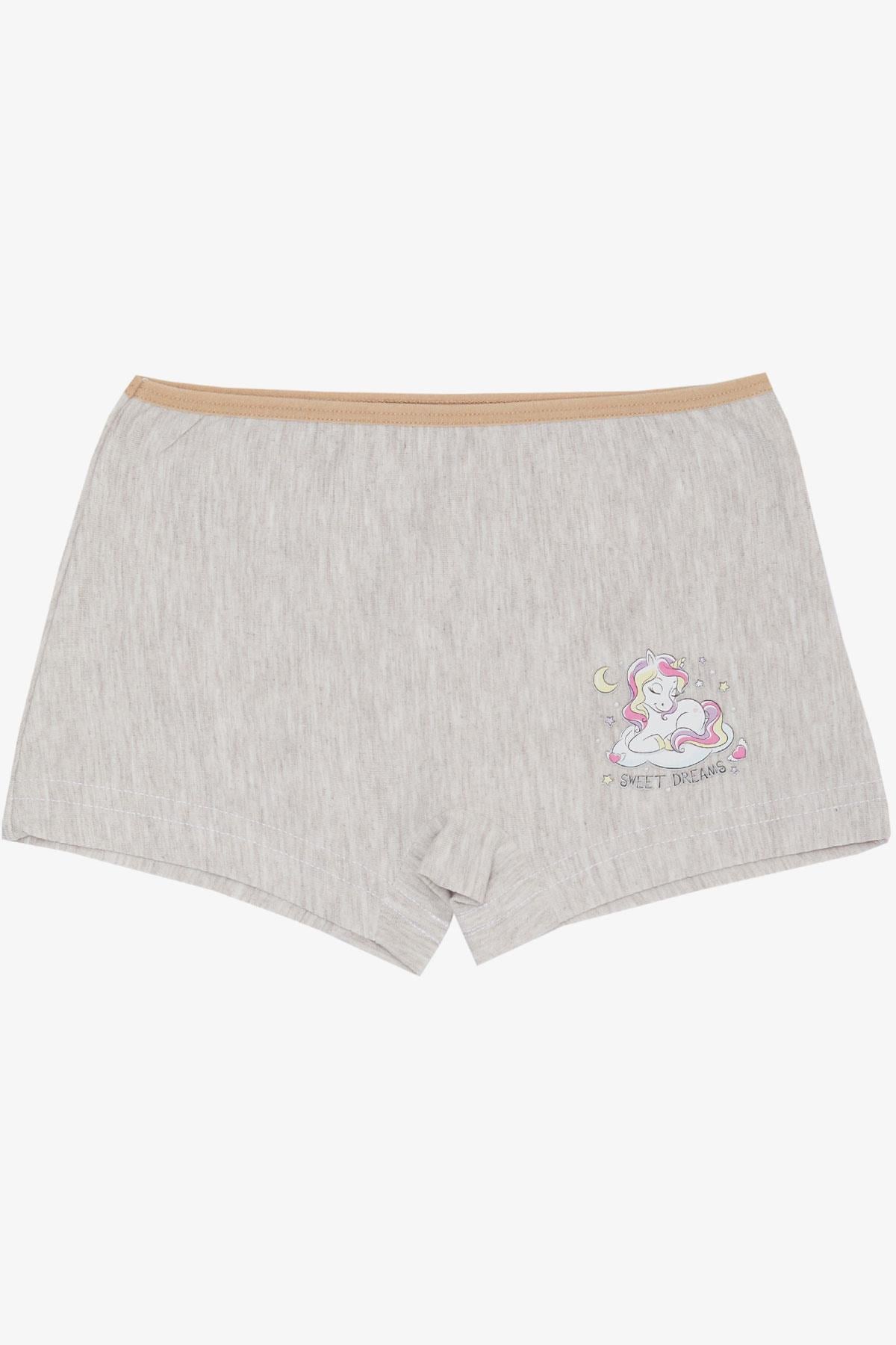 Breeze Kız Çocuk Boxer Unicorn Baskılı Bej Melanj (5 Yaş)