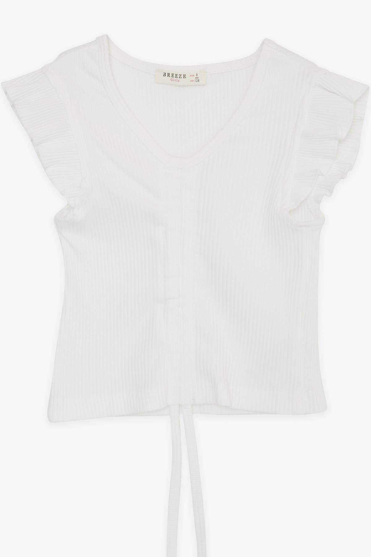 Breeze Kız Çocuk Crop Tişört Bağcıklı Fırfırlı Beyaz (8-14 Yaş)