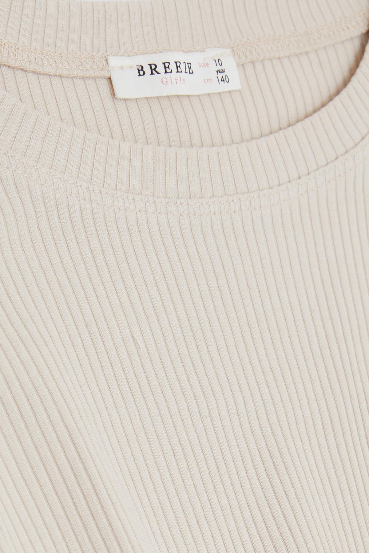 Breeze Kız Çocuk Crop Tişört Çapraz Detaylı Bej (9-14 Yaş)