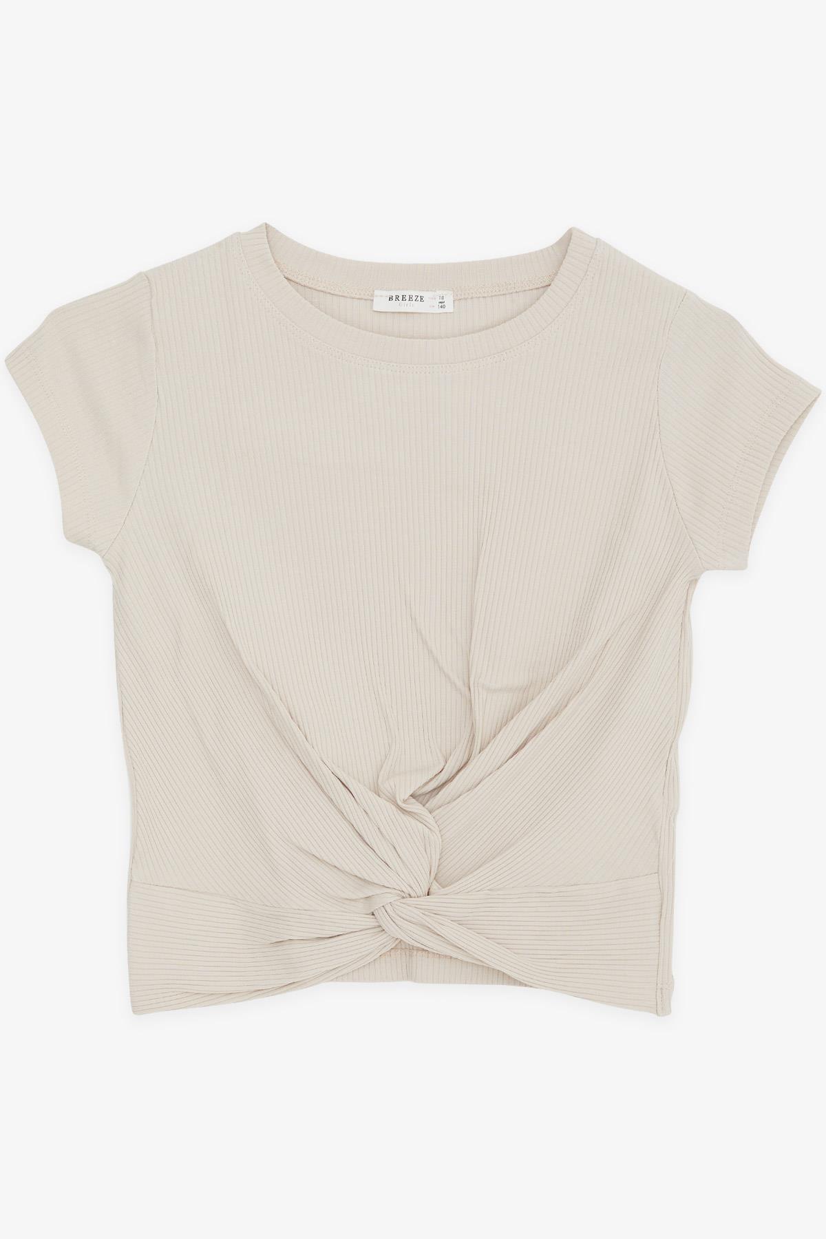 Breeze Kız Çocuk Crop Tişört Çapraz Detaylı Bej (9-14 Yaş)