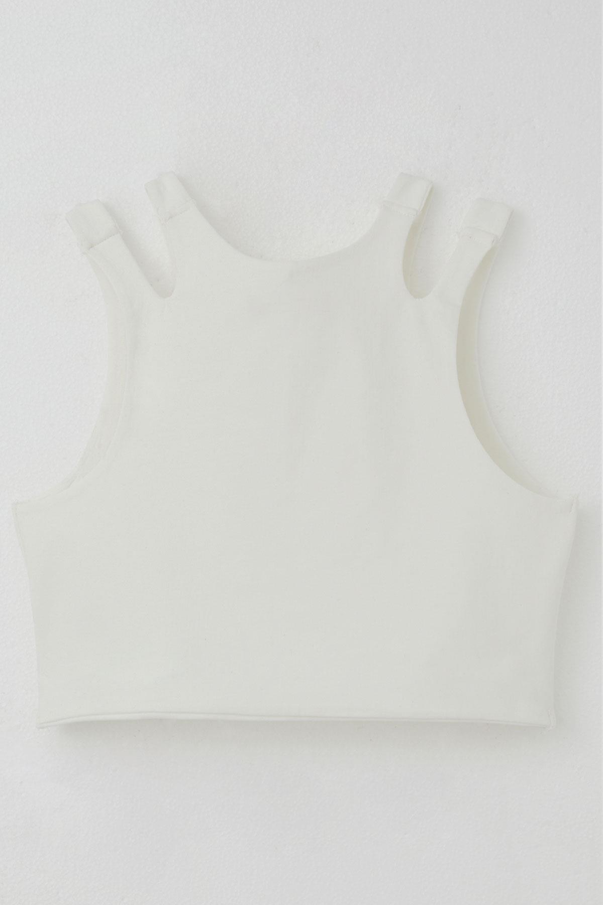 Breeze Kız Çocuk Crop Tişört Çift Askı Omuz Detaylı Ekru (9-16 Yaş)