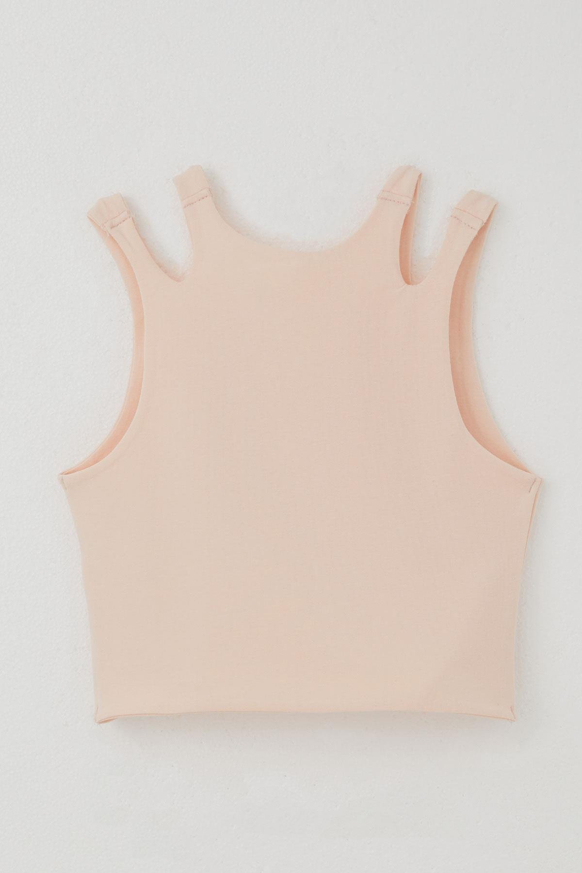 Breeze Kız Çocuk Crop Tişört Çift Askı Omuz Detaylı Somon (9-16 Yaş)