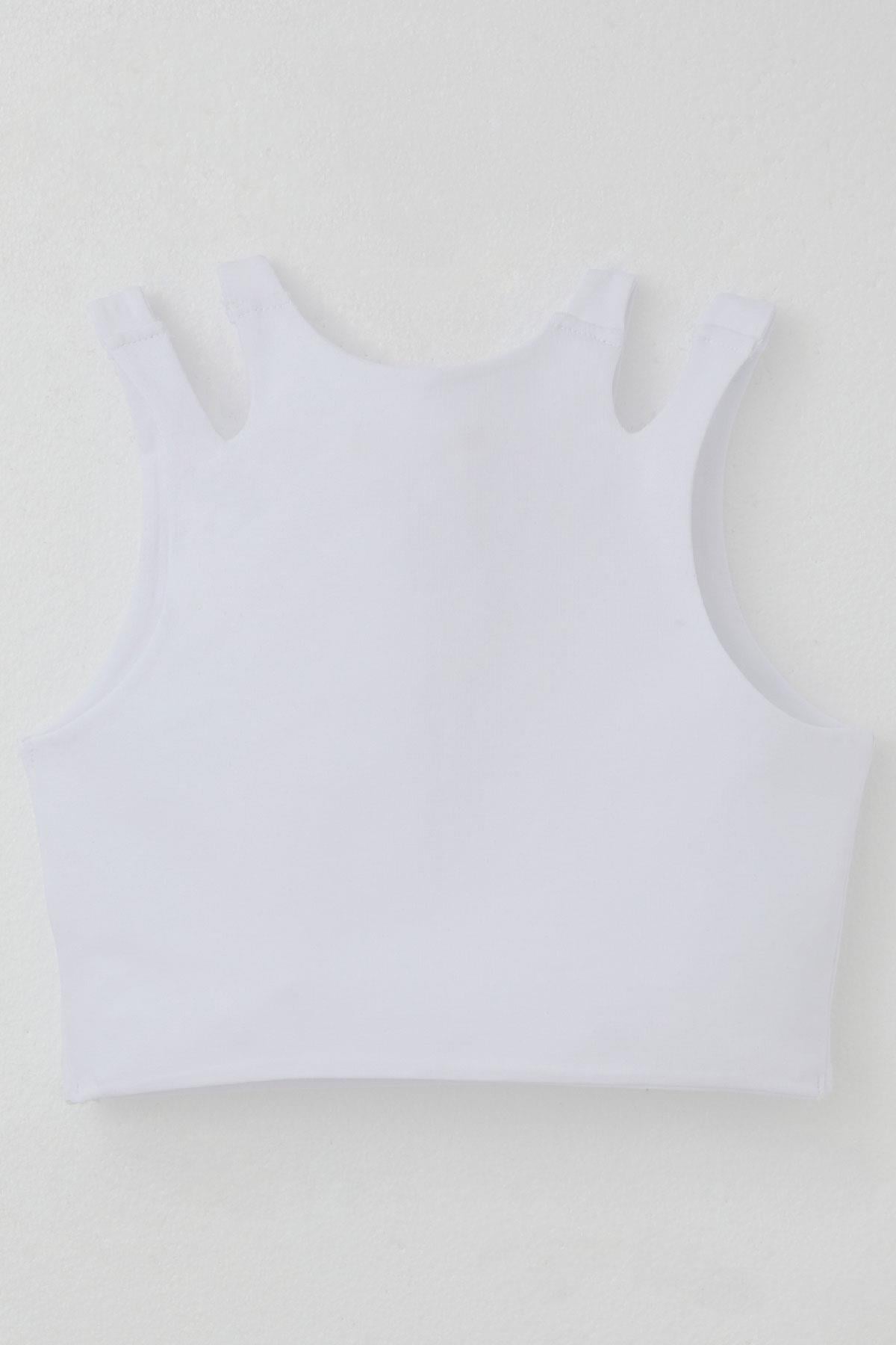 Breeze Kız Çocuk Crop Tişört Çift Askı Omuz Detaylı Beyaz (10-16 Yaş)