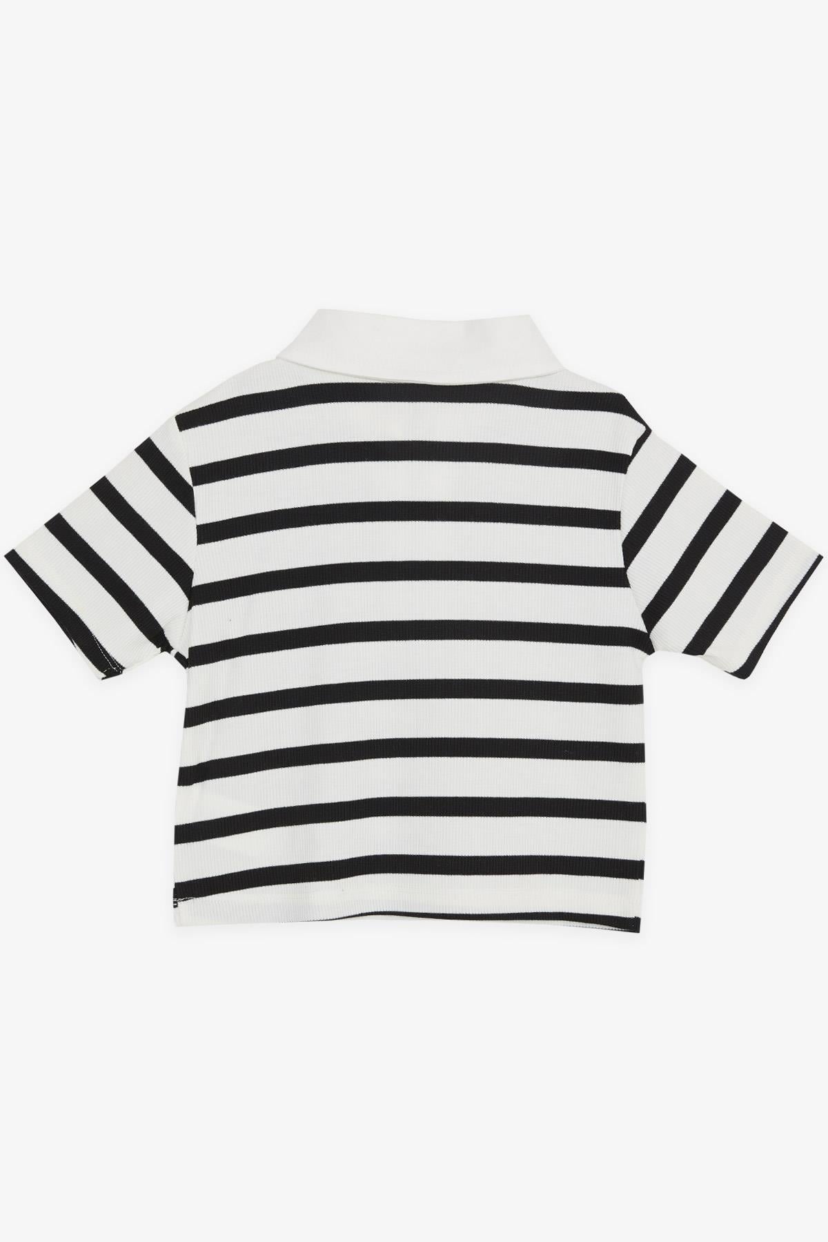 Breeze Kız Çocuk Crop Tişört Fermuarlı Çizgili Ekru (9-14 Yaş)