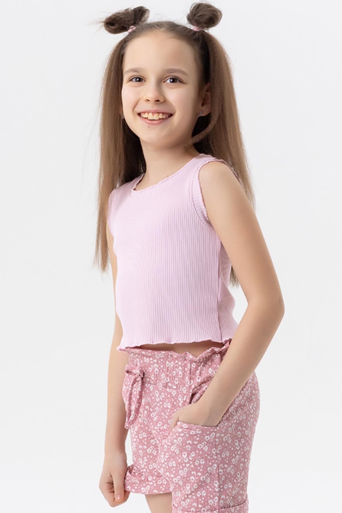 Breeze Kız Çocuk Crop Tişört Fitilli Pudra (8-14 Yaş)