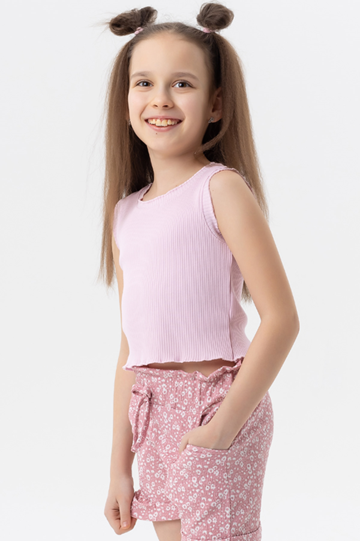 Breeze Kız Çocuk Crop Tişört Fitilli Pudra (8-14 Yaş)
