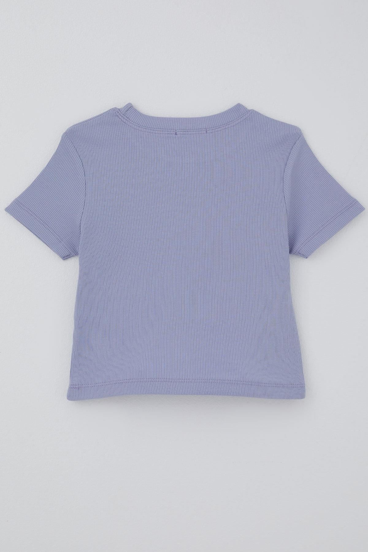 Breeze Kız Çocuk Crop Tişört Fiyonk Arma Detaylı Açık Lila (7-12 Yaş)