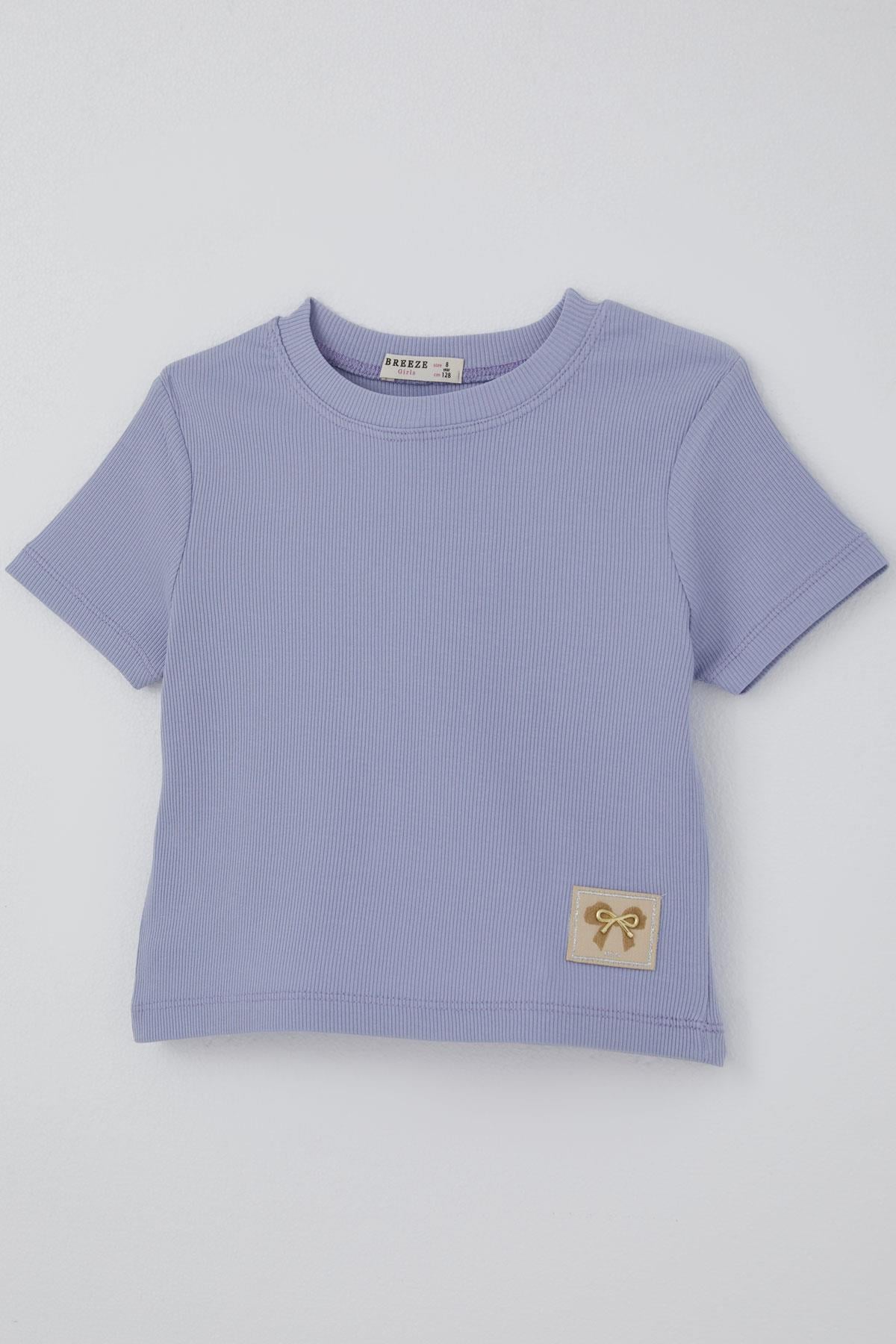 Breeze Kız Çocuk Crop Tişört Fiyonk Arma Detaylı Açık Lila (7-12 Yaş)