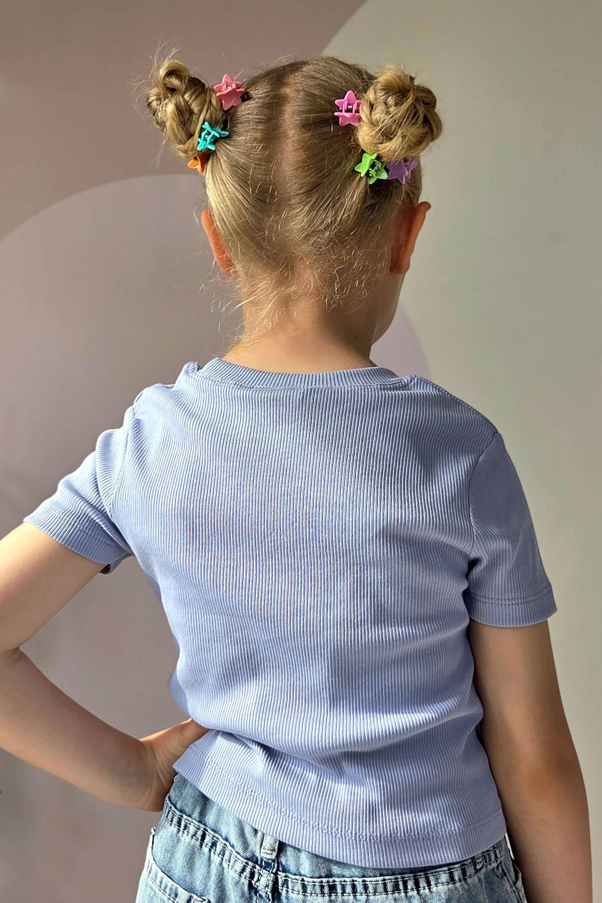 Breeze Kız Çocuk Crop Tişört Fiyonk Arma Detaylı Açık Lila (7-12 Yaş)