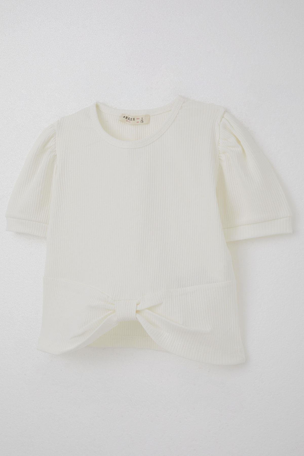 Breeze Kız Çocuk Crop Tişört Göbek Dekolte Detaylı Ekru (8-14 Yaş)