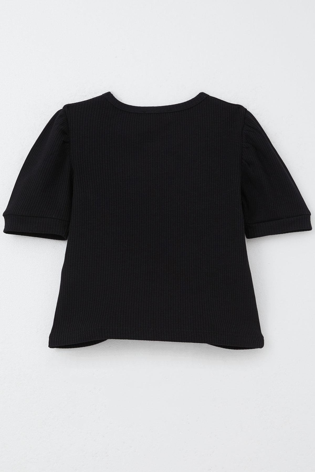 Breeze Kız Çocuk Crop Tişört Göbek Dekolte Detaylı Siyah (8-14 Yaş)