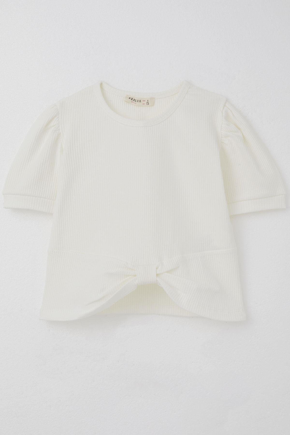 Breeze Kız Çocuk Crop Tişört Göbek Dekolte Detaylı Ekru (8-14 Yaş)