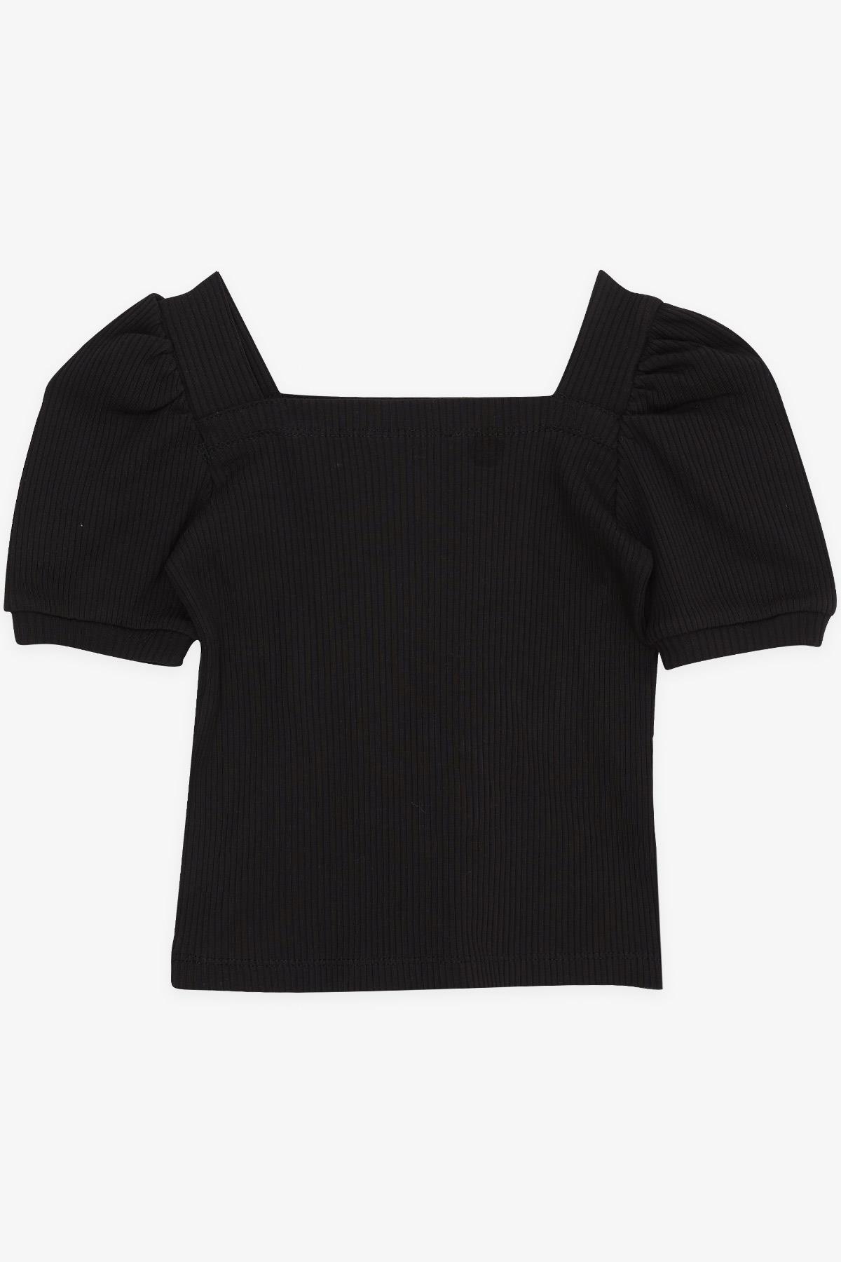 Breeze Kız Çocuk Crop Tişört Kare Yaka Siyah (8-14 Yaş)