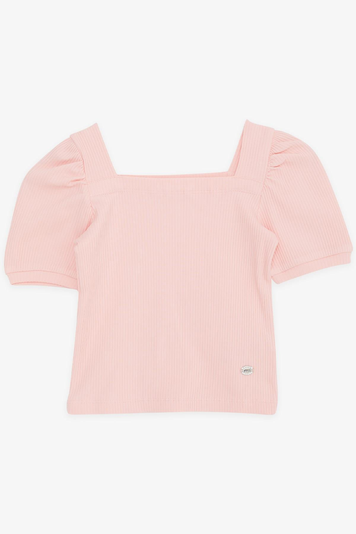 Breeze Kız Çocuk Crop Tişört Kare Yaka Somon (8-14 Yaş)