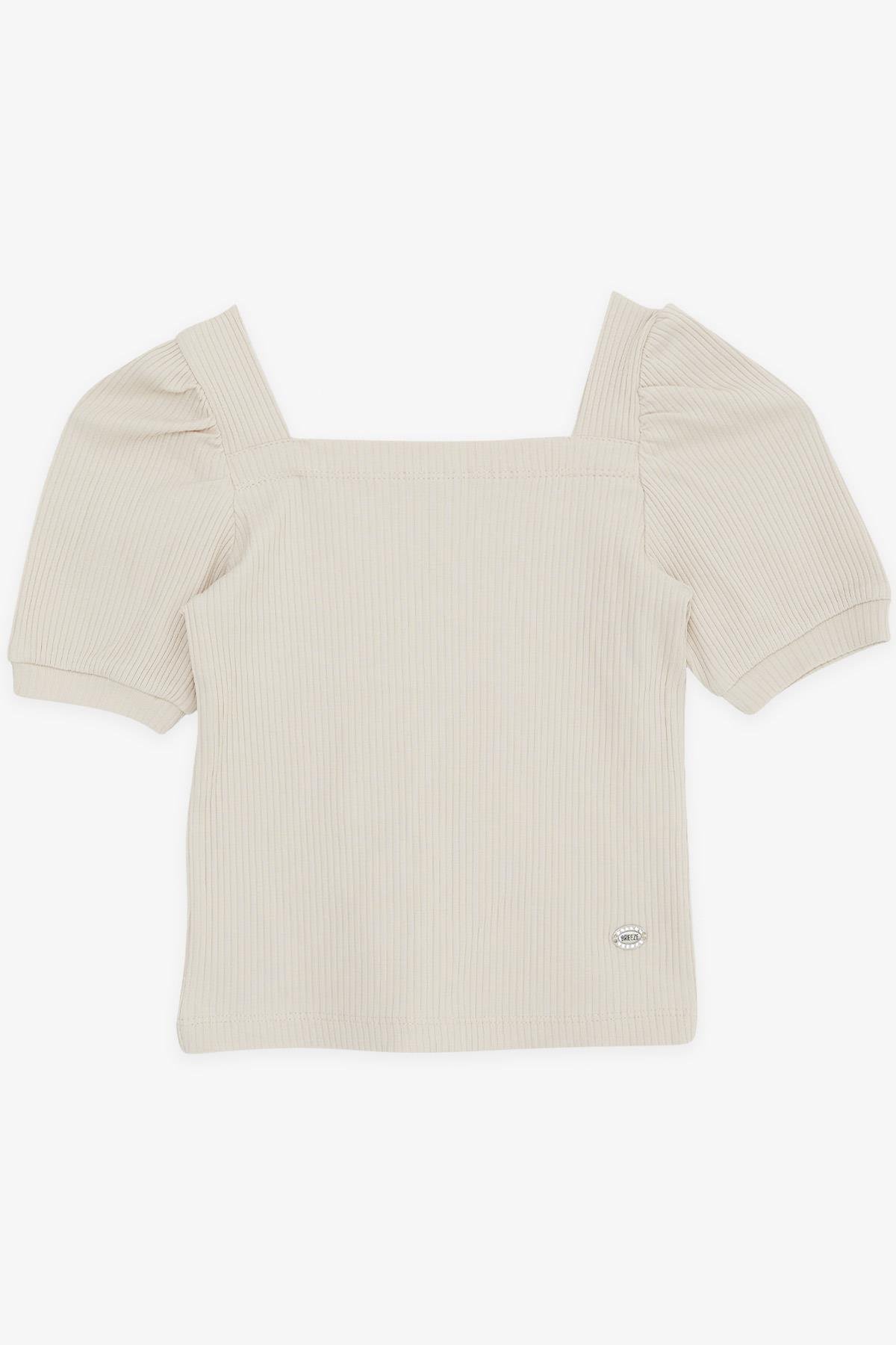 Breeze Kız Çocuk Crop Tişört Kare Yaka Bej (8-14 Yaş)