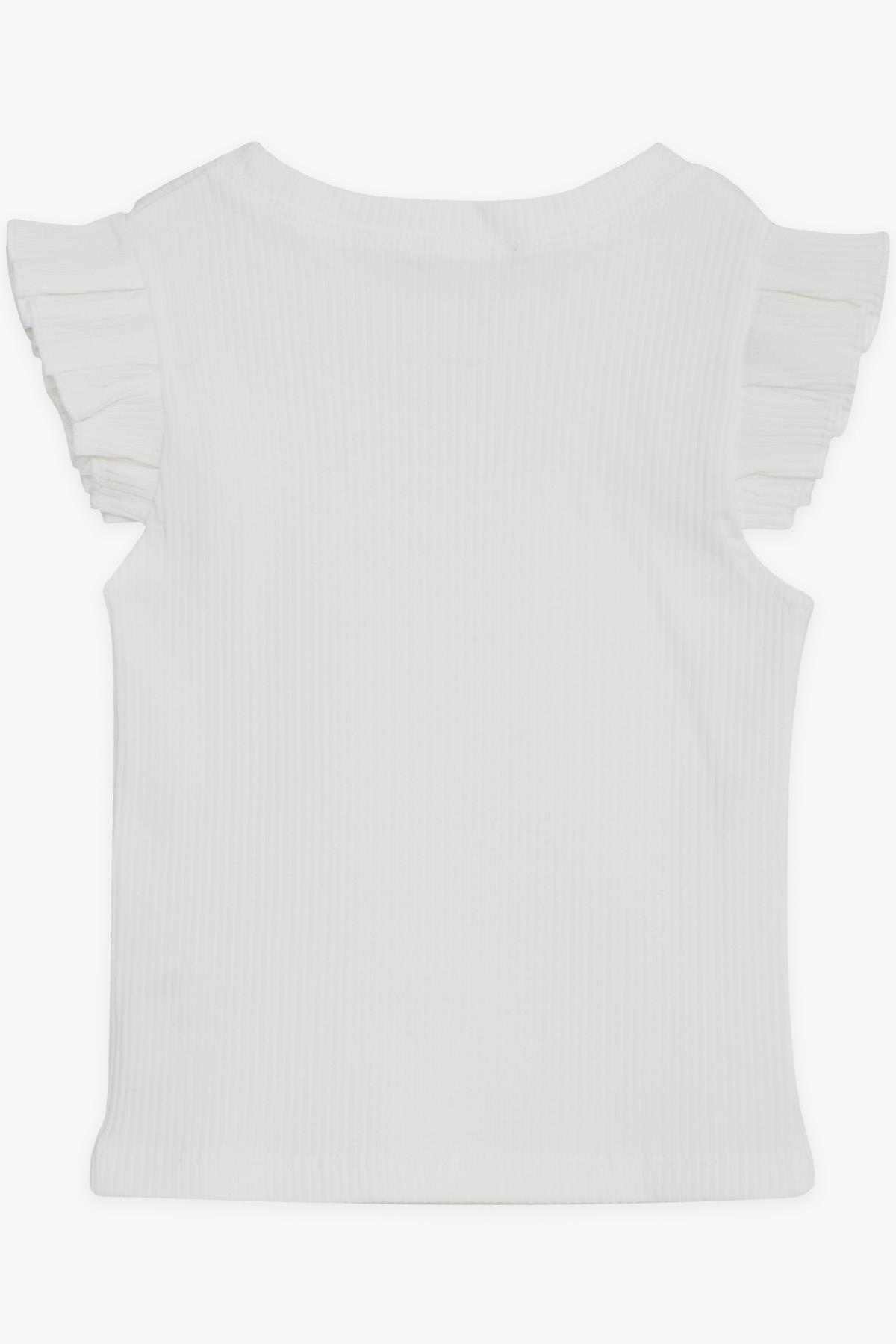 Breeze Kız Çocuk Crop Tişört Kolları Fırfırlı Ekru (8-14 Yaş)