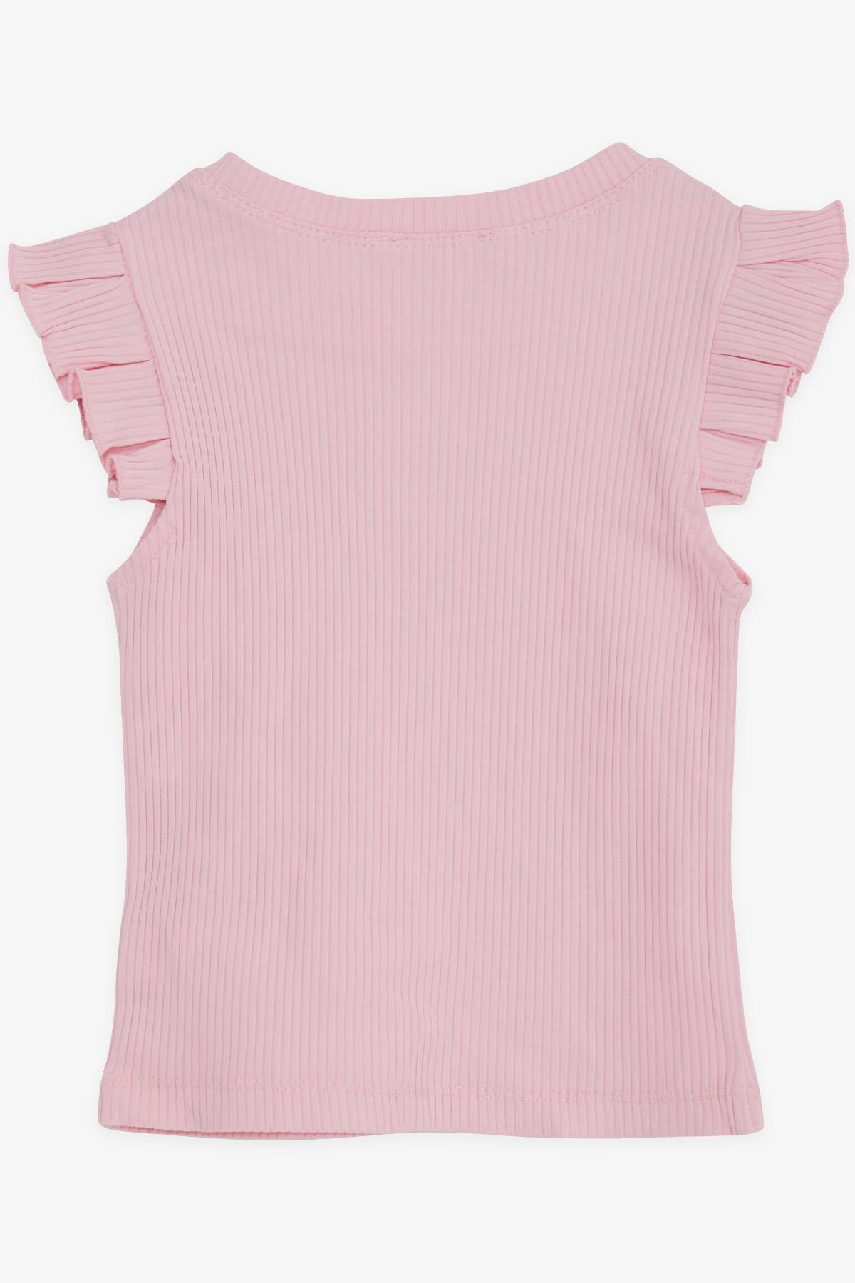 Breeze Kız Çocuk Crop Tişört Kolları Fırfırlı Pembe (8-14 Yaş)