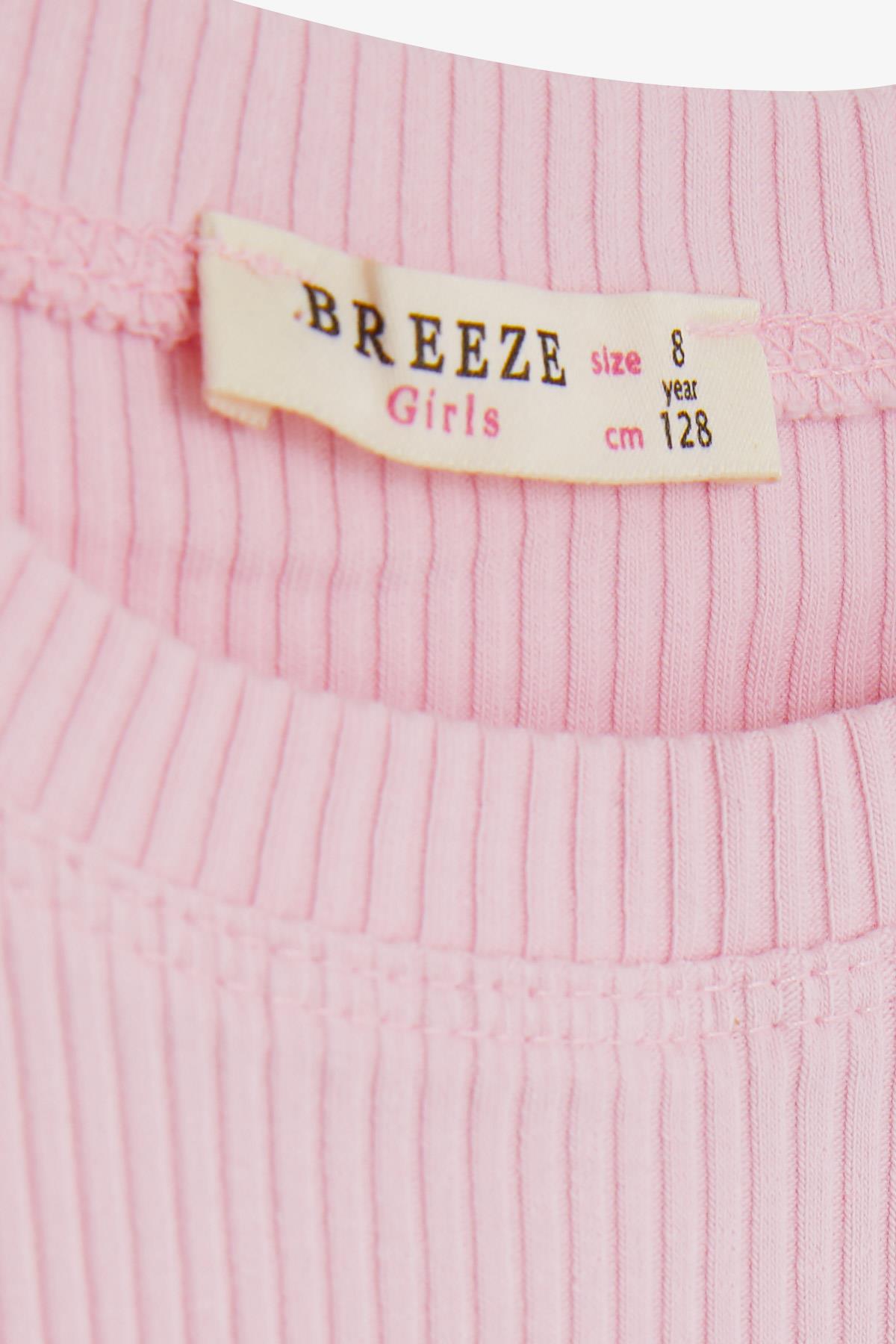 Breeze Kız Çocuk Crop Tişört Kolları Fırfırlı Pembe (8-14 Yaş)