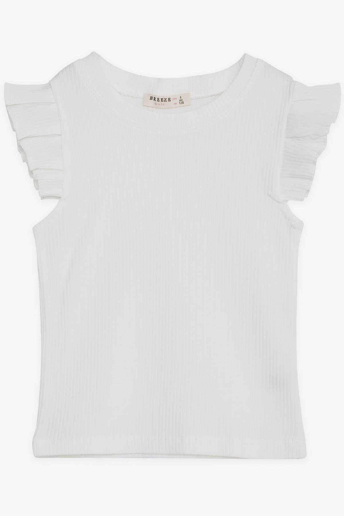 Breeze Kız Çocuk Crop Tişört Kolları Fırfırlı Ekru (8-14 Yaş)