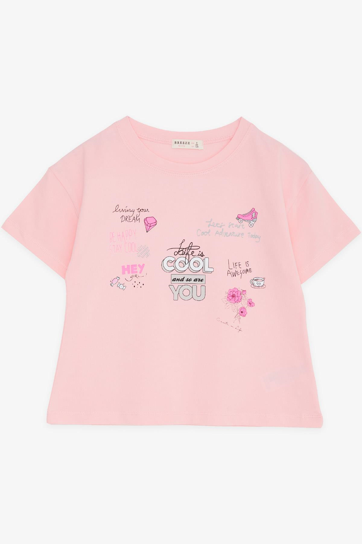 Breeze Kız Çocuk Crop Tişört Mutluluk Temalı Pudra (8-14 Yaş)