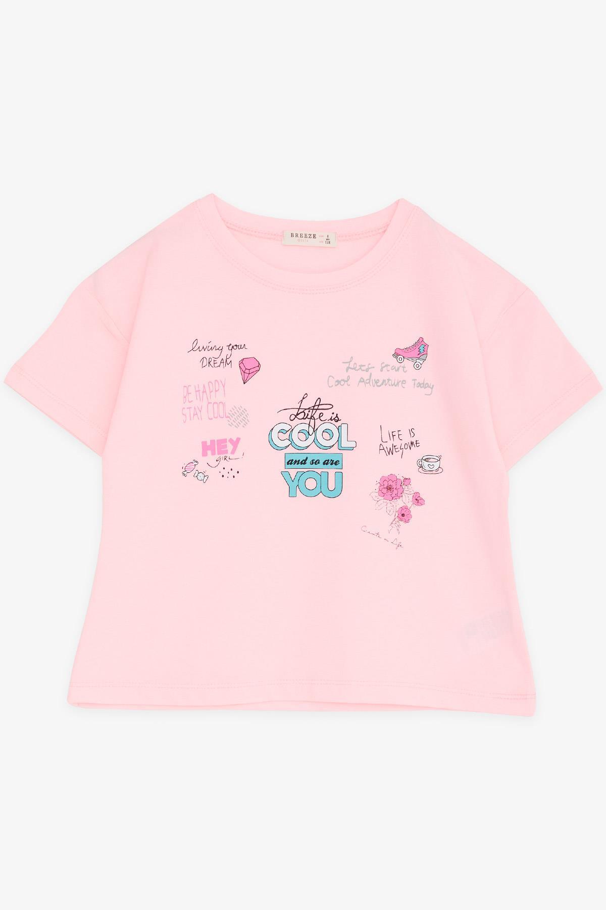 Breeze Kız Çocuk Crop Tişört Mutluluk Temalı Pembe (8-14 Yaş)