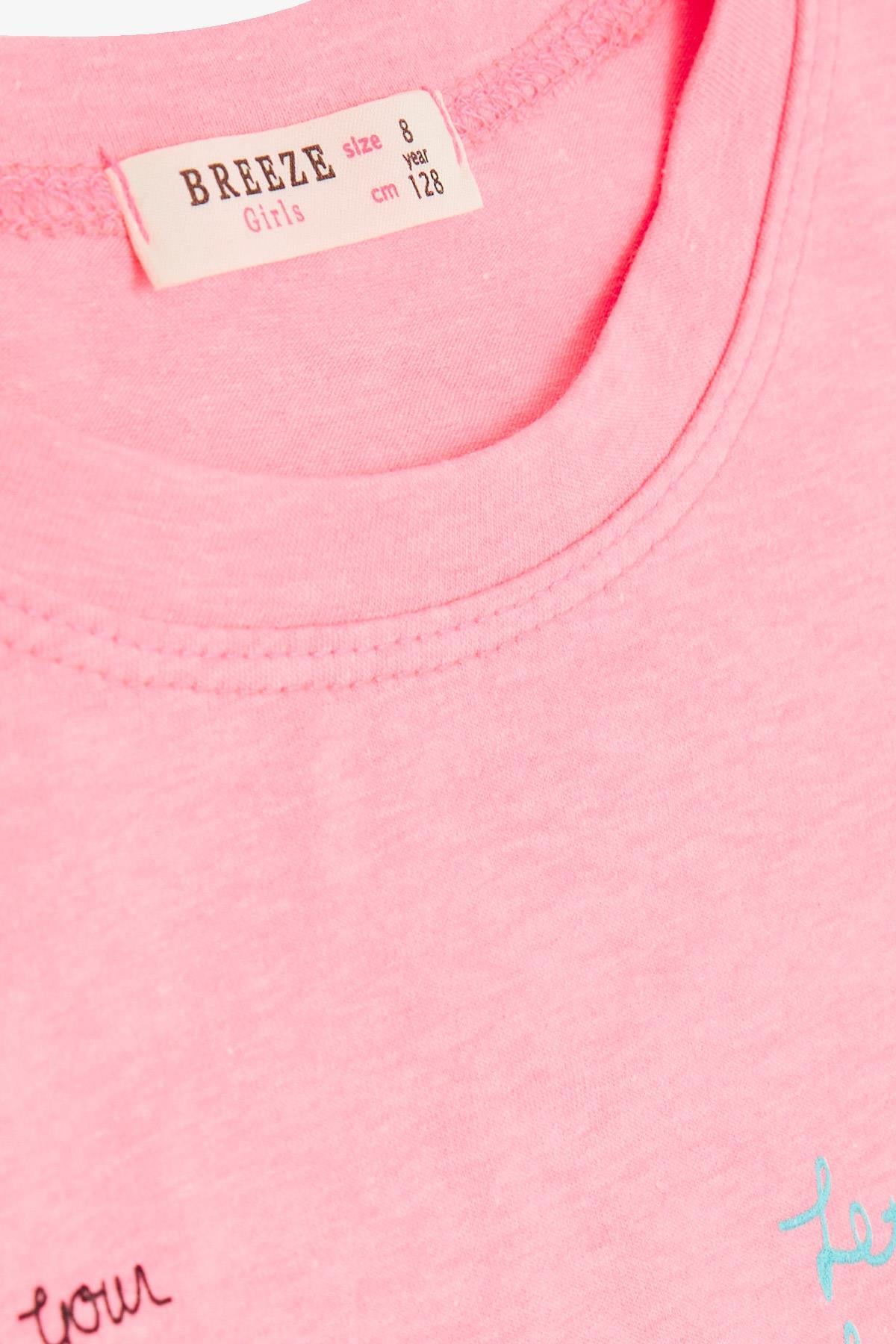 Breeze Kız Çocuk Crop Tişört Mutluluk Temalı Neon Pembe (8-14 Yaş)