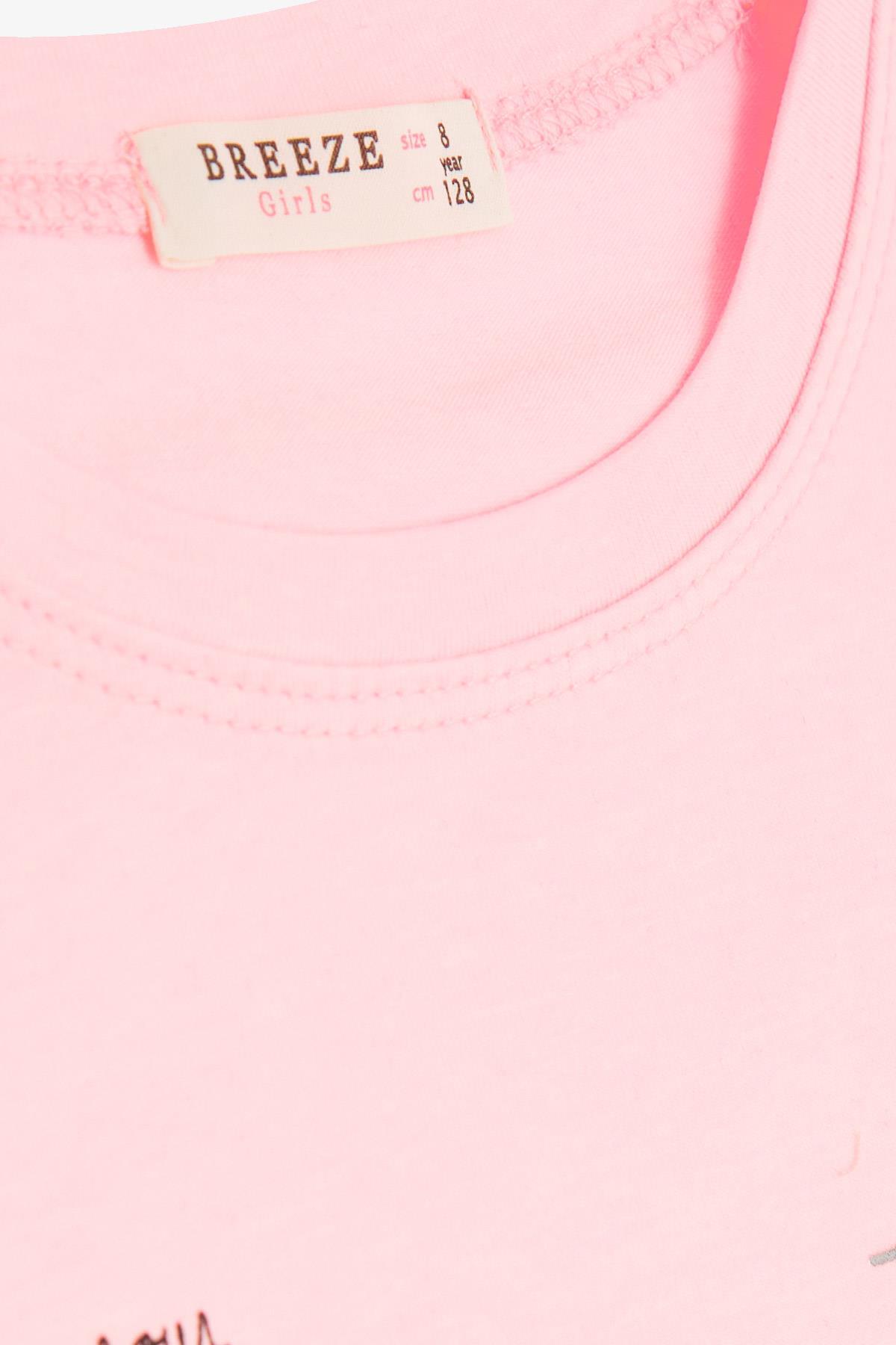 Breeze Kız Çocuk Crop Tişört Mutluluk Temalı Pembe (8-14 Yaş)