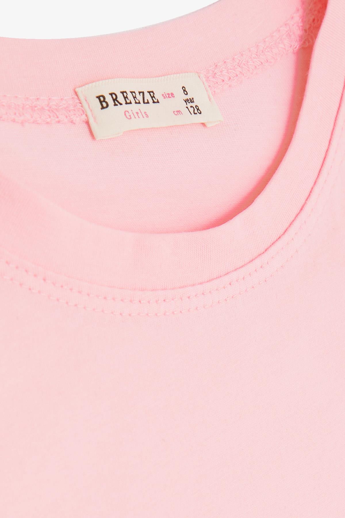 Breeze Kız Çocuk Crop Tişört Mutluluk Temalı Pudra (8-14 Yaş)