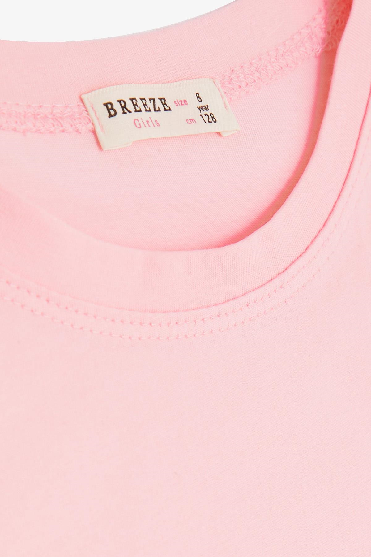 Breeze Kız Çocuk Crop Tişört Mutluluk Temalı Pudra (8-14 Yaş)