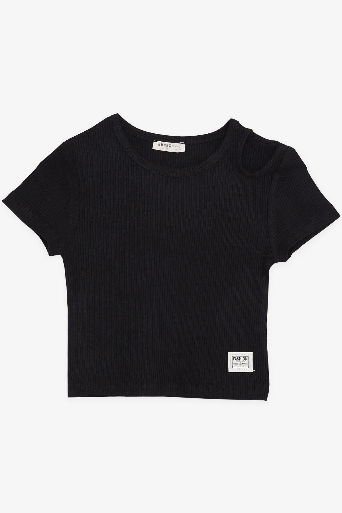 Breeze Kız Çocuk Crop Tişört Omuzu Açık Detaylı Fitilli Siyah (9-14 Yaş)