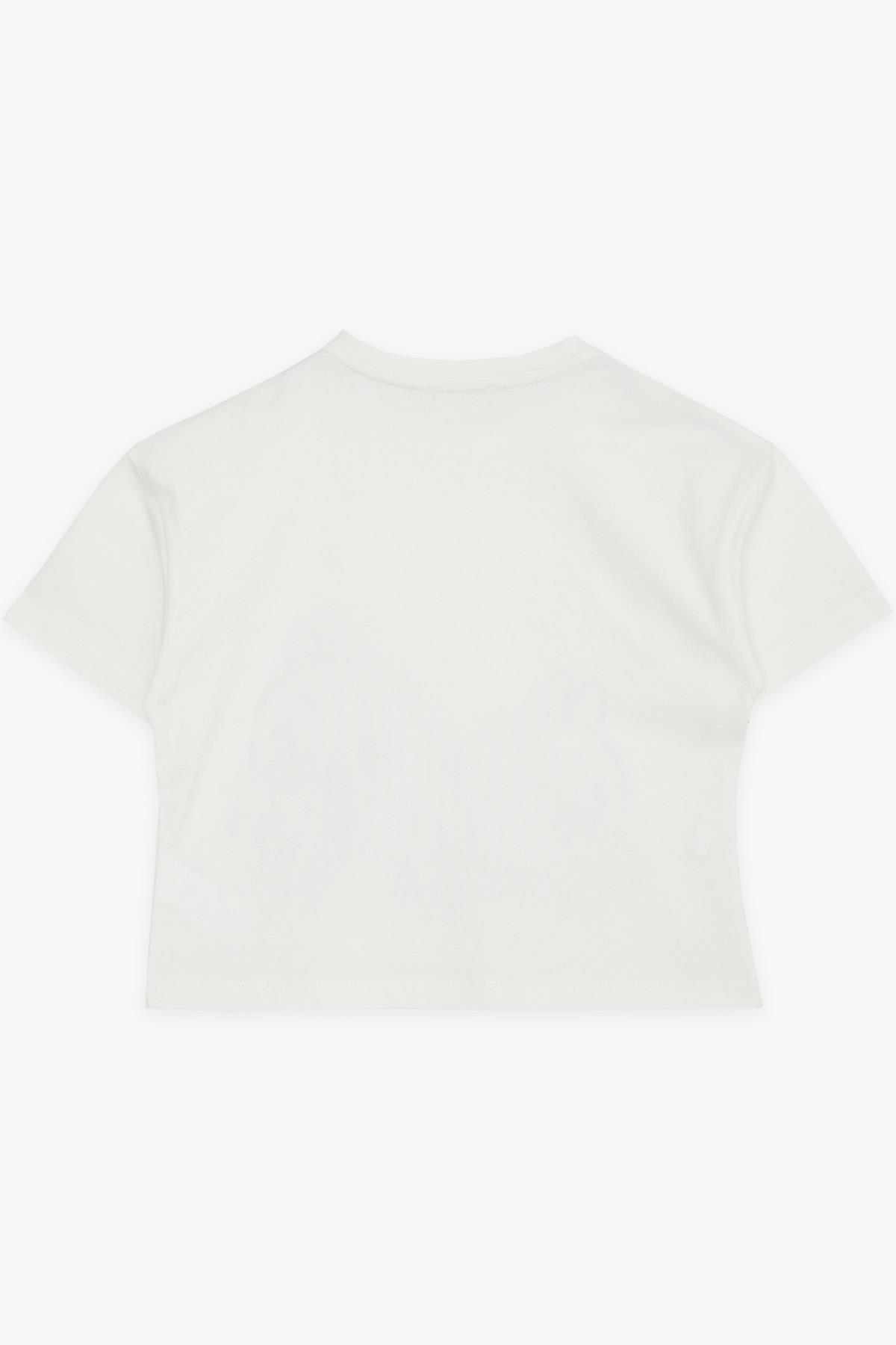 Breeze Kız Çocuk Crop Tişört Sevimli Sincap Baskılı Ekru (6-12 Yaş)