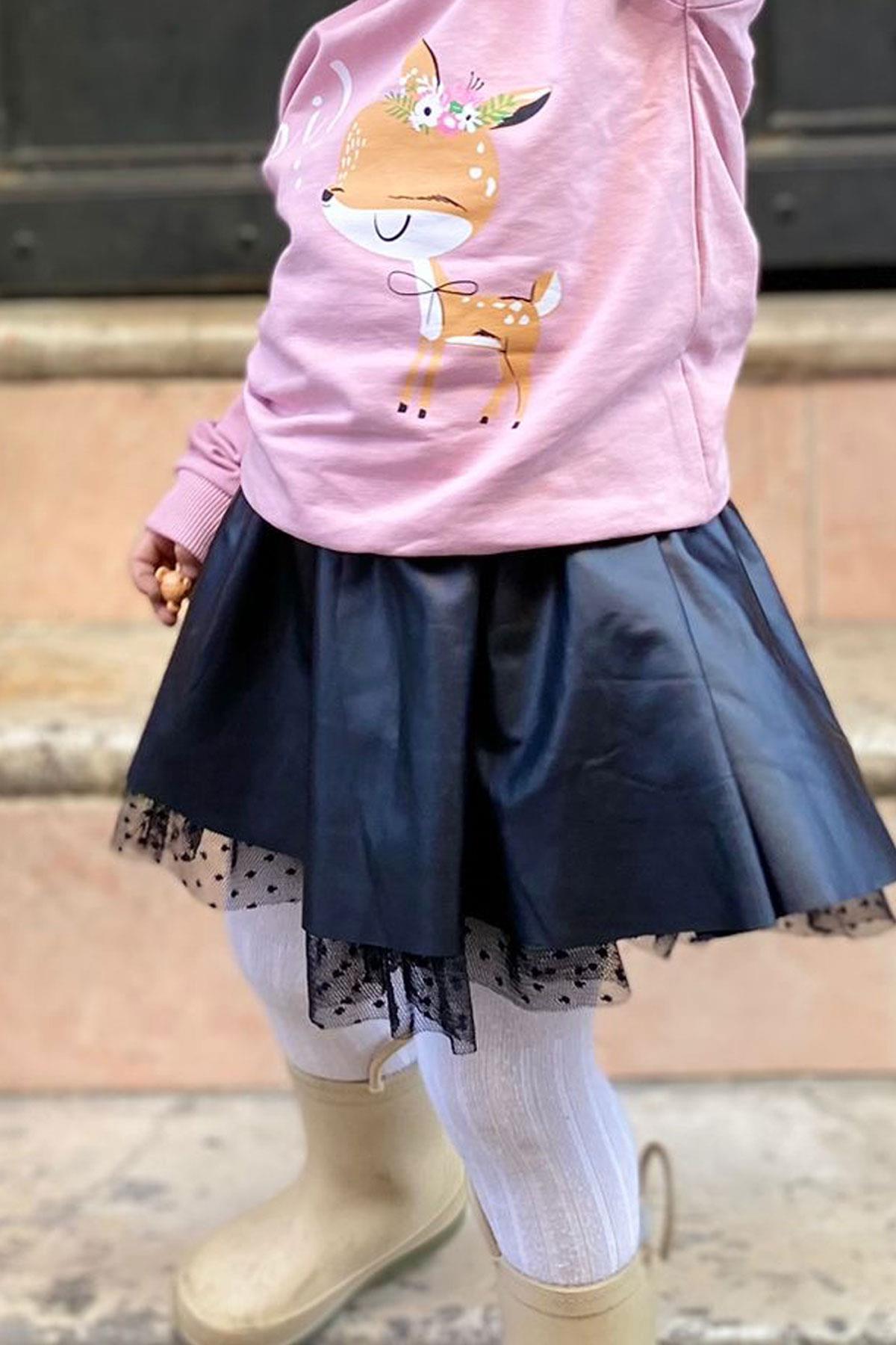 Breeze Kız Çocuk Deri Etek Tüllü Siyah (3-7 Yaş)