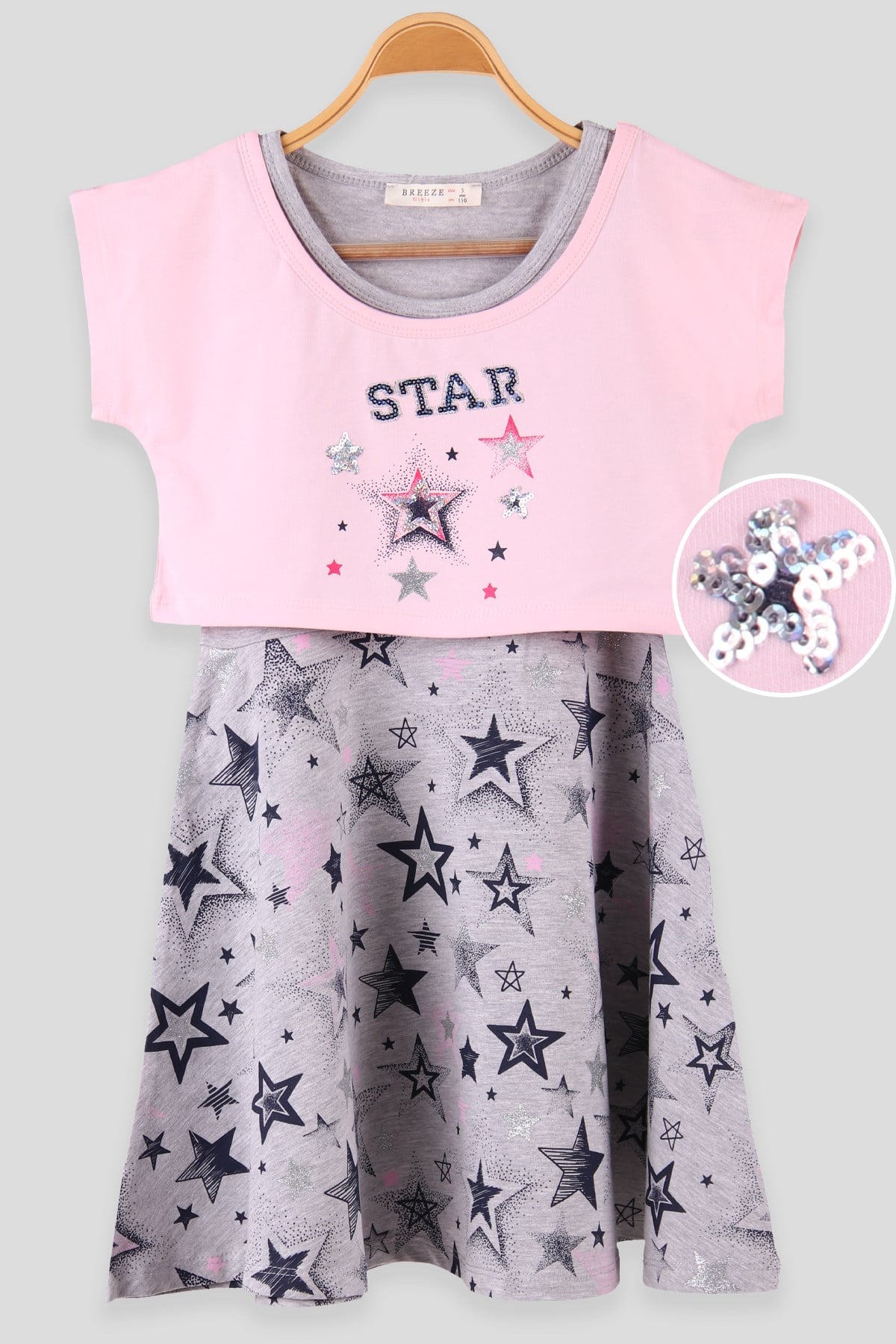 Breeze Kız Çocuk Elbise 2 li Pullu Star Yazılı Pembe (5-10 Yaş)