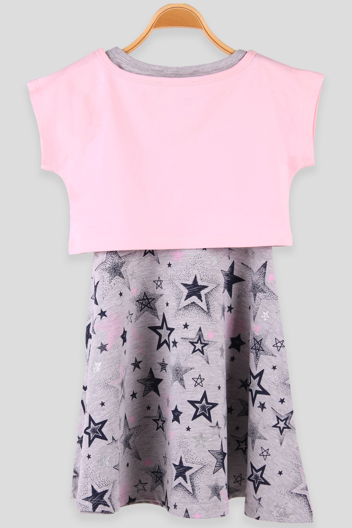Breeze Kız Çocuk Elbise 2 li Pullu Star Yazılı Pembe (5-10 Yaş)