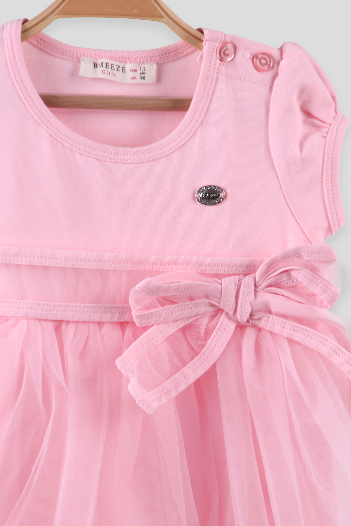 Breeze Kız Çocuk Elbise Altı Tüllü Saten Biyeli  Pembe (1.5-5 Yaş)