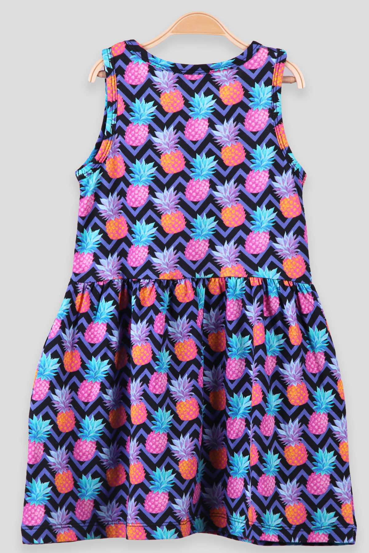 Breeze Kız Çocuk Elbise Ananas Baskılı Fiyonklu Mor (6-10 Yaş)